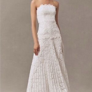 Milly Norelle Strapless Lace Pleated Maxi Dress